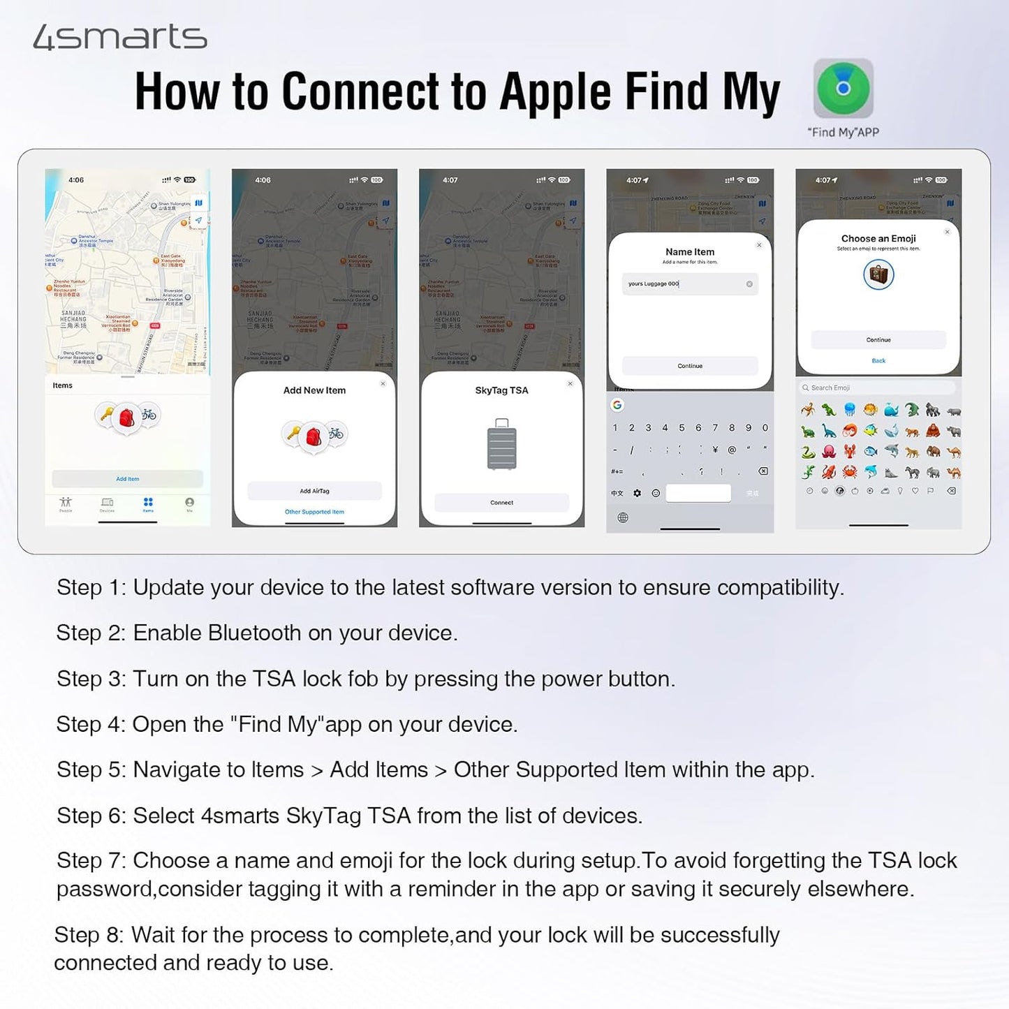 Location Finder Skytag TSA Lock for Apple Find My - Bluetooth Luggage Tracker with USB-C Rechargeable Battery, TSA Certified, IPX4 Waterproof, Heavy-Duty Zinc Alloy & Steel Cable - Black